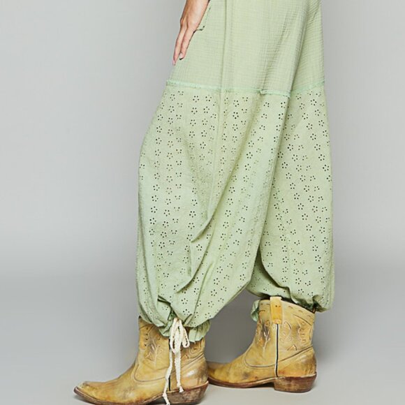 POL Girly Style Boho with Western Flare Eyelet Lace Gauze Drawstring Wide Pants - Picture 7 of 14